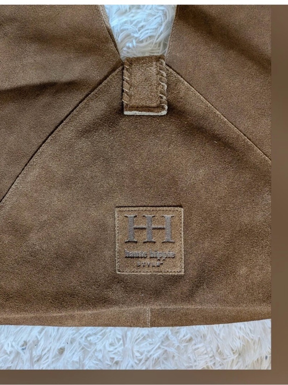 NWT Haute Hippie Brown Genuine Suede Triangle Hobo Bag - Picture 3 of 9